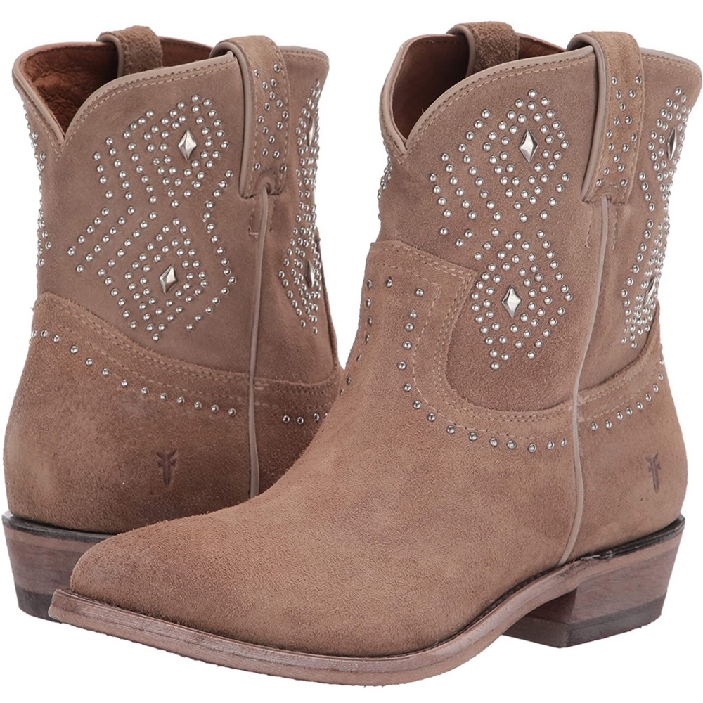 Frye Tan Ankle Boots with Studded Design